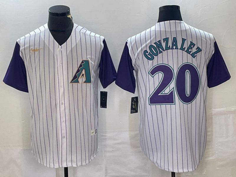 Men Arizona Diamondback #20 Gonzalez White Throwback Nike 2023 MLB Jersey->new england patriots->NFL Jersey